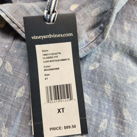 Vineyard Vines NWT Classic Fit SS Micro Palm Chambray Casuel Button Down Shirt. - Picture 5 of 15